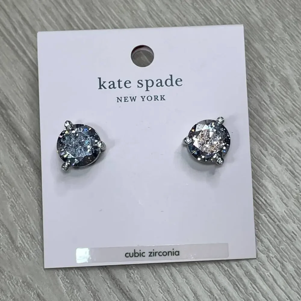Kate Spade Round Rise and Shine Clear Stone Silver Patin Tone Earrings